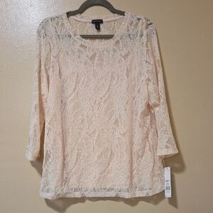 Dana Buchman Cream Lace Blouse with Relaxed Fit XL